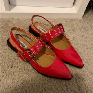 Steve Madden Red Pointed Slingback Flats with Studded Strap